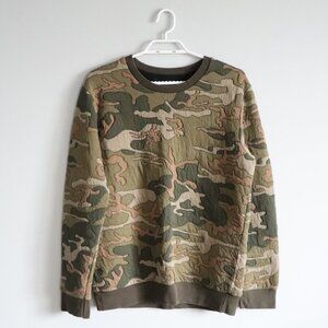 Zara Man Green Sz Lrg Camouflage Quilted Crewneck Stretch Pullover Sweater
